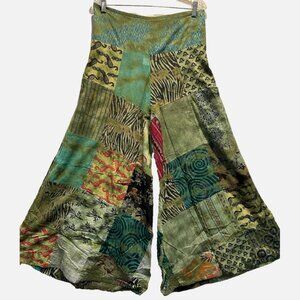 Nwt FUNKY STUFF patch boho hippie cotton pocket flared gaucho PANTS XL